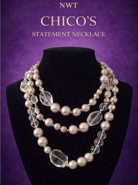 NWT Chico’s Multi Strand Pearl Lucite Statement Necklace Layered Bold